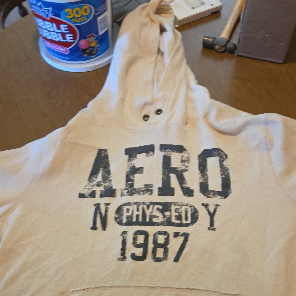 Aeropostale Cream Hoodie with Gray Print